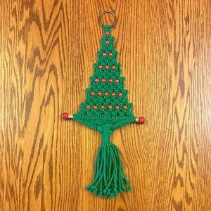 Vintage Handmade Macrame Christmas Tree Wall Hanging